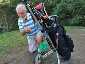 Norman with the evidence of his vandalism