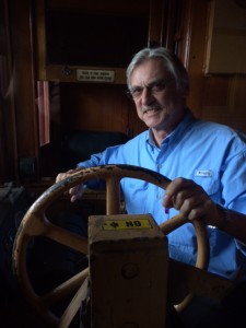 Me in a rail car. The wheel is the brake, you don't have to steer on rails!